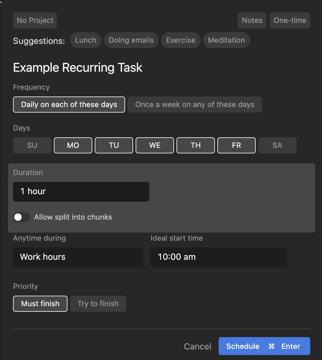 Motion Recurring Task Options 1